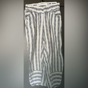 Q Neel Striped/Cropped Pants (Flax)